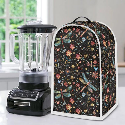 Floral Dragonfly Blender Cover Kitchen Appliance Cover Anti Fingerprint Stain Resistant Fabric Stand Mixer or Coffee Maker with Top Handle for Hom...