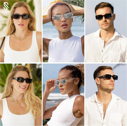 SOJOS Classic Trendy Rectangle Polarized Sunglasses Thick Frame with Star Decorations SJ2285...