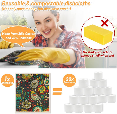 Lucomb 8 Pack Swedish Dishcloths for Kitchen, Reusable Soft Kitchen Towels Dish Cloths Set Absorbent Sponge Cleaning Washable Quick Drying Bar Han...