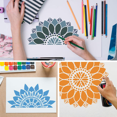 9 Pack Large Mandala Stencils for Painting 12x12 Inches Mandala Painting Templates Reusable Floral Mandala Drawing Stencils for Wall Floor Furnitu...