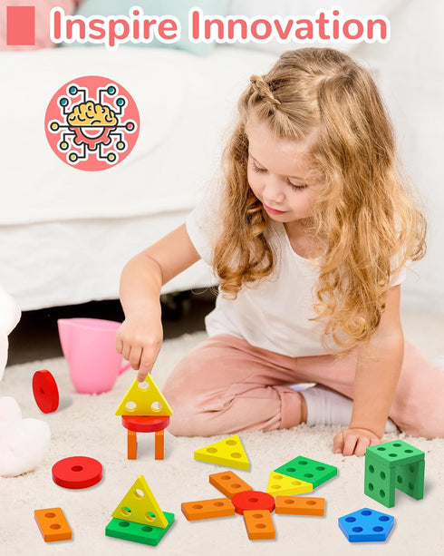 Montessori Toys for 1 2 3 Year Old Boy Girl, Toys for Ages 2-4 0-2 Toddlers Kids Baby, 1 2 Year Old Boy Girl Birthday Gifts, Wooden Learning Puzzl...