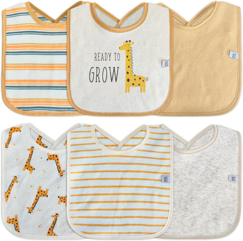 REBE & CO 6 Pack Waterproof Cotton Baby Bibs for Girls Boys for Drooling Eating with Snaps, Teething Bibs, Feeding Bibs, Newborn Baby Shower (Gira...