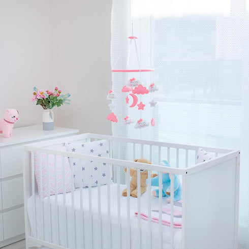 Crib Mobile, Hanging Toys, Nursery Decor for Girls White and Pink Room Decorations, Clouds, Moons and Stars Safe, Non-Toxic, Crib Mobile for Newbo...