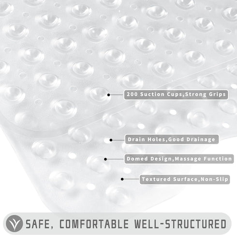Yimobra Non Slip Bathtub Mat 40 x 16 Inch, Extra Long Shower Mat with Drain Holes, Machine Washable Baby Bath Mats, Strong Suction Cups for Bathro...