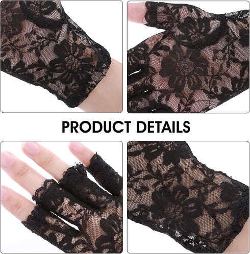 Sunblock Fingerless Gloves Bridal Lace Gloves Women Short Fingerless Floral Gloves Bridal Prom Gloves for Wedding Tea Party...