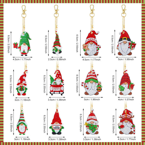 Tudomro 24 Pcs Christmas Diamond Painting Keychains Kit DIY Diamond Painting Ornaments Diamond Art Keychains Hanging 5D Key Ring Rhinestone Pendan...