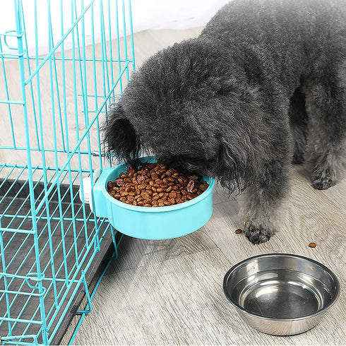 kathson 3 PCS Crate Dog Bowl, Stainless Steel Removable Hanging Cage Food Bowl Pet Food Spoon & Water Feeder Bowls Coop Cup for Puppy Cat Bird Rab...