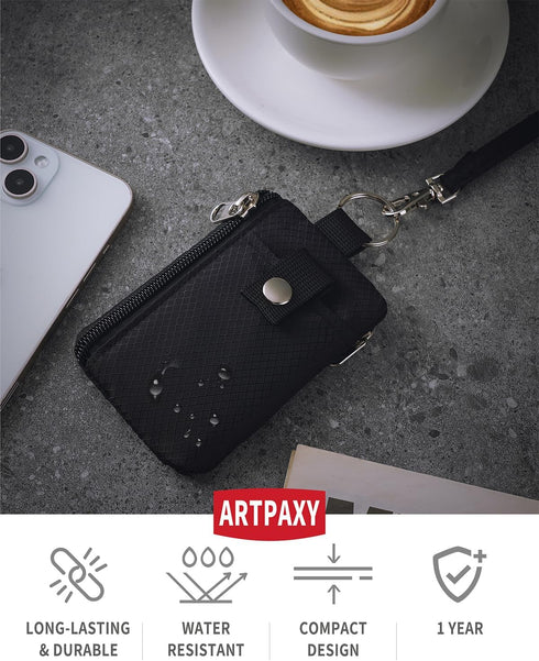 Minimalist Wallet For Mens Womens, Keychain RFID Blocking Zipper Small Wallet with ID Window 2 Lanyards,Water Resistant Travel Cash Card Coin Case...