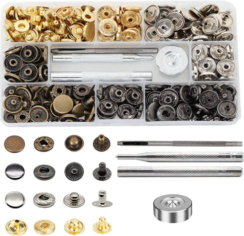 80 Sets Leather Snap Fasteners Kit, BetterJonny 15mm Metal Snap Buttons Heavy Duty Press Studs with 4 Setter Tools for Clothes Bracelet Jackets Je...