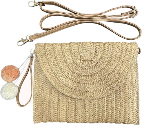 monochef Straw Purse Bag for Women: Vacation Beach Essentials Handbags Shoulder Woven Crossbody Bags Rattan Clutch Purses Summer Wicker Handmade E...