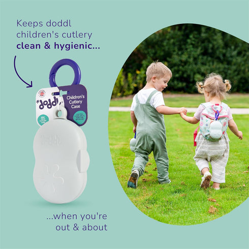 doddl Toddler Travel Utensil Case, Fits Toddler Fork, Spoon and Knife Sets, Clips to Bags & Strollers, Travel Essentials, Dishwasher Safe (Case On...