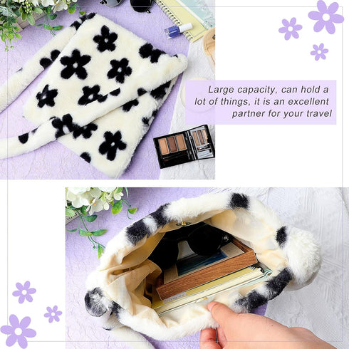 Weewooday Fluffy Shoulder Bag Ladies Plush Underarm Bag Tote Bag White Women Y2K Furry Purse Handbag for Autumn and Winter (Flower, 10.2 x 11.8 In...