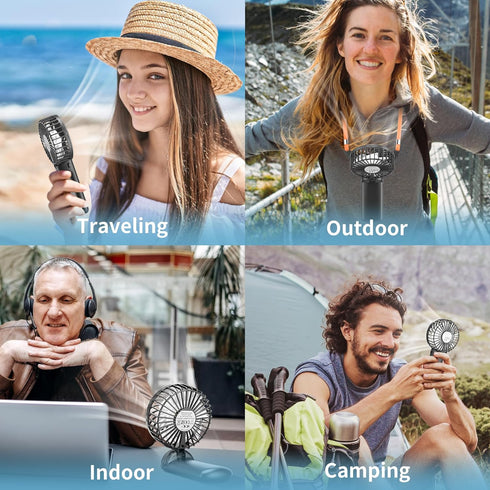 Mini Handheld Fan 2 Pack, Portable Hand Held Fan for Travel 4 Speeds, Cooling Personal Fans USB Rechargeable Battery Operated, 180° Foldable Trave...