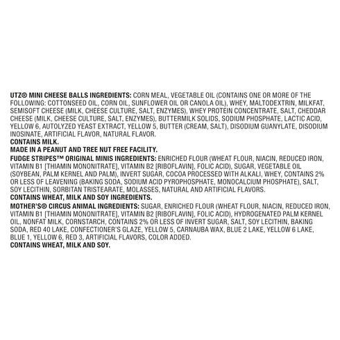 Keebler Sweet & Salty Mix, Keebler Fudge Stripes, Mother's Circus Animals, Utz Mini Cheese Balls, 1 Oz. (Pack of 12)...