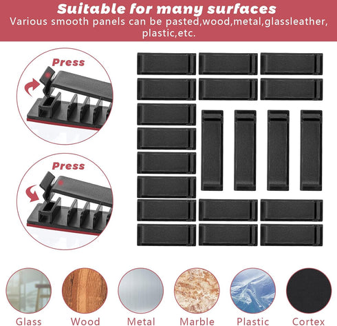 Cable Management Clips, 20 Pcs Self-Adhesive Cable Clips, Electrical Cord Management Cable Organizers Wire Clips Cord Holder Under Desk for TV PC ...