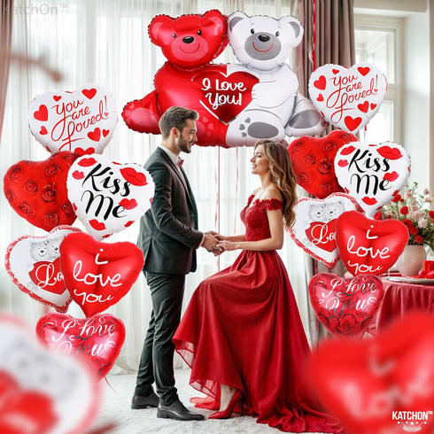 KatchOn Big Teddy Bear Balloons Set - 40 Inch, Pack of 13 | I Love You Balloons for Love, Anniversary, Romantic Special Night | Engagement Party D...