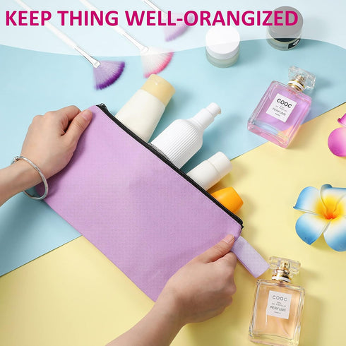 10 Pieces Canvas Makeup Bags Bulk Travel Cosmetic Bags Plain Makeup Pouch Multi-Purpose Blank Travel Toiletry Bag DIY Craft Bags with Zipper for W...