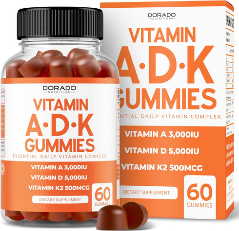 ADK Gummies Vitamin D3 K2 Gummies (60 Sugar Free Gummies) Vitamin D3 K2 10000iu/ 5000iu - ADK Vitamin Supplement - Vitamin ADK - Vitamin D & K - A...