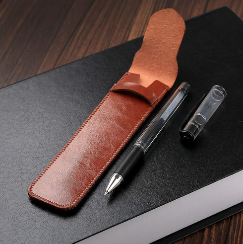 Daimay Leather Pen Case Holder Handmade Fountain Pen Pouch Soft Pen Protective Sleeve Cover for Ballpoint Pen, Stylus Touch Pen - Pack of 2 (Black...