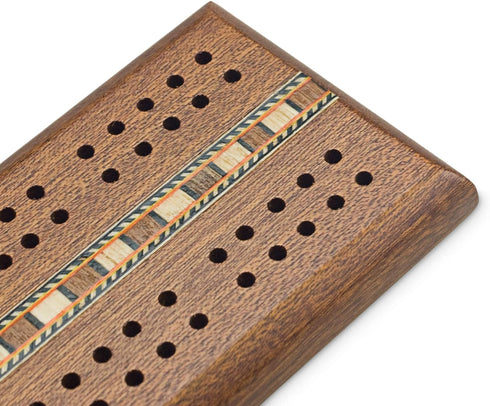 Sterling Games Wooden Cribbage 12 inch Double Track Cribbage Board with Rich Italian Inlaid 2 Players...