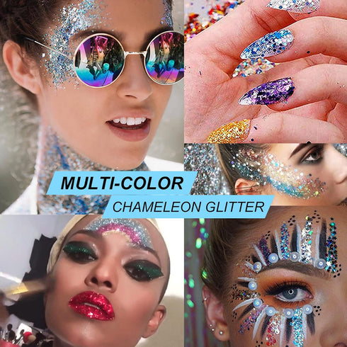 Holographic Body Glitter Gel for Face, Body, Nail, Super Long Lasting Waterproof Quick Dry Liquid Chunky Glitter Eyeshadow for Rave Festival Party...