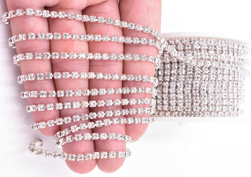 11 Yard Crystal Rhinestone Close Chain Trim Sewing Craft 3mm Silver Color...