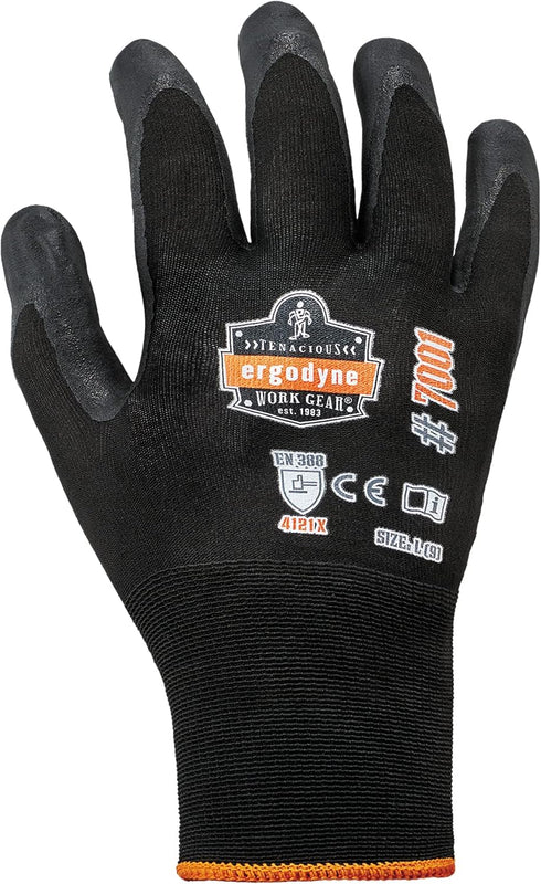 Nitrile Coated Work Gloves, High Dexterity, Ergodyne ProFlex 7001, Medium,Black...