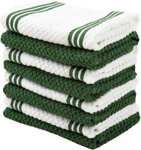 Kitchen Towels Dishcloths 100% Cotton, Set of 8, Dark Green and White Dish Cloth Towels, Tea Towels, Reusable and Absorbent Cleaning Cloths, Oeko-...