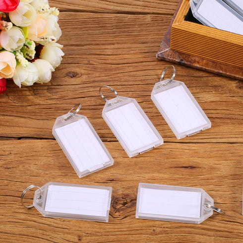 TecUnite 50 Pack White Plastic Key Tags with Split Ring Holder Label Window Luggage Label Tags Key Ring Keychain...