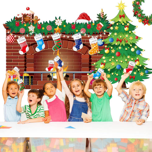 Christmas Bulletin Board Set Christmas Tree Fireplace Bulletin Board Decorations XMAS Holiday Board Classroom Decoration Cutouts for Calendars Bul...