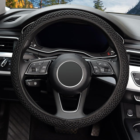 KAFEEK Elastic Stretch Steering Wheel Cover,Warm in Winter and Cool in Summer, Universal 15 inch, Microfiber Breathable Ice Silk, Anti-Slip, Odorl...