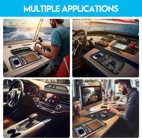 EVA Foam Boat Dash Pad, 3 Compartment Two-Color Phone Marine Dashboard Accessories with Adhesive Backing, Boat Phone Holder with Soft Magnetic Cus...