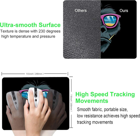 Mouse pad, computer mousepad with funny gorilla design, non-slip rubber mouse pad for home and office...