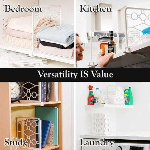 Space-Saving Shelf Dividers with T-Shirt Folder Board - Organize and Maximize Closet Space - Ideal for Kitchen, Bathroom, Office, Bedroom - Pack o...