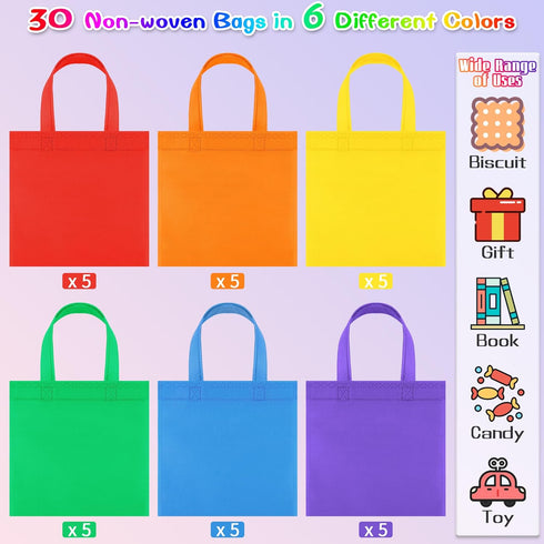 Aneco 30 Pieces Non-Woven Goodie Bags 8×8 Inch Party Favor Gift Bag Reusable Rainbow Cloth Bag for Birthday Party Baby Shower Wedding...
