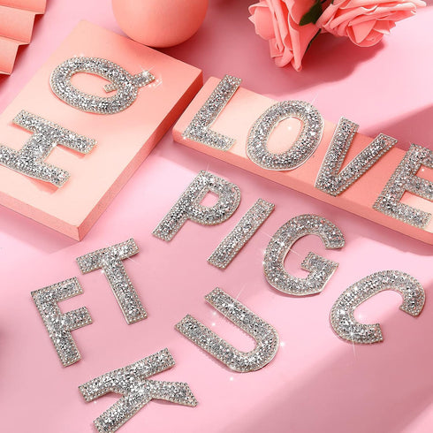 WILLBOND 37 Pieces Rhinestone Letter Stickers Large Glitter Alphabet Crystal Number Self Adhesive Bling Stickers Iron on Letters for Art Crafts Cl...