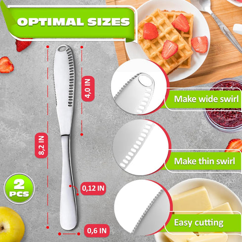 2Pcs Butter Knife Spreader Long - Butter Spreader Knife Stainless Steel Butter Knife for Cold Butter Kitchen Accessories - 3 In 1 Butter Knife Ser...