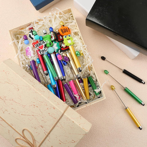 Qilery 30 Pcs Beaded Pens with Stylus Tips Plastic Beaded DIY Stylus 2-in-1, Multifunctional Stylus for Rubber Touch Screen Handwriting Ballpoint ...
