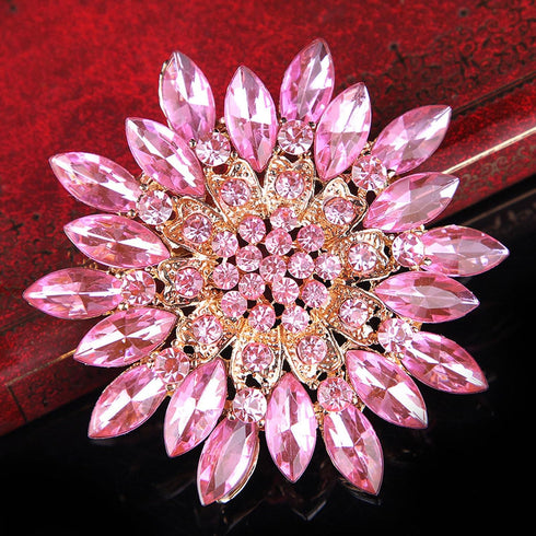 Rhinestone Sunflower Brooch Pin Red Pink Flower Brooch Stylish Crystal Brooch Elegant Clothing Hat Bag Accessories Jewerly for Women...