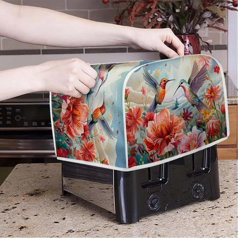 Hummingbird Flower Print Toaster Covers 2 Slice Wide Slot Dustproof Floral Fingerprint Protectors and Greasy Protection Anti-sputtering Machine Wa...