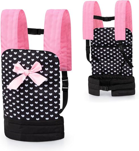Bayer Design Dolls: Carrier - Black, Pink, Hearts - Accessory for Carrying Dolls Up to 18", Adjustable Shoulder Straps, Seat Belt, Kids Toy, Ages ...