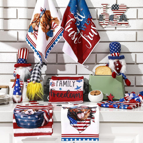 Bencailor 6 Pcs 4th of July Kitchen Towel Patriotic Star Absorbent Hand Towels Independence Day Gnome Dish Cloths Dish Microfiber Towels for Home ...