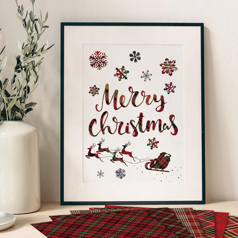 Whaline 24 Pack Christmas Pattern Paper 30x30cm Red Scottish Plaid Scrapbook Paper 12 Designs Double-Sided Xmas Craft Paper Folded Flat for DIY Ca...