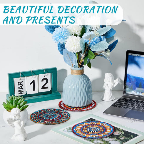 6 Pcs Boho Plant Pot Mat Absorbent Non Slip Pot Plant Pad Round Plant Coaster Mat Gardening Indoor Outdoor Flower Plant Protect Mat for Table Desk...