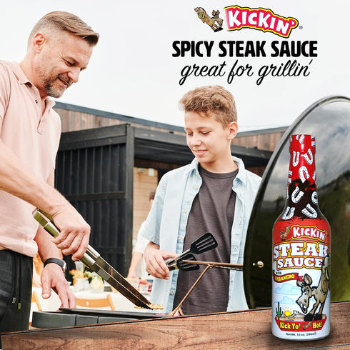 Kickin' Spicy Steak Sauce with Habanero 10 oz. Premium Gourmet Steak Sauce with Hot Pepper Perfect for Hot Sauce Fans Try if You Dare!...