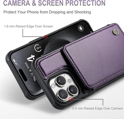 for iPhone 15 Pro Max Wallet Case with Card Holder, Case for iPhone 15 Pro Max with RFID Blocking for Women Men, Durable Kickstand Shockproof Phon...
