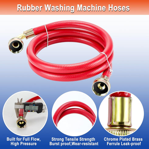 6 FT Washing Machine Hoses with 90 Degree Elbows Universial Rubber Washer Hose No-Lead Burst-proof Hot and Cold Water Supply Hoses for Washing Mac...