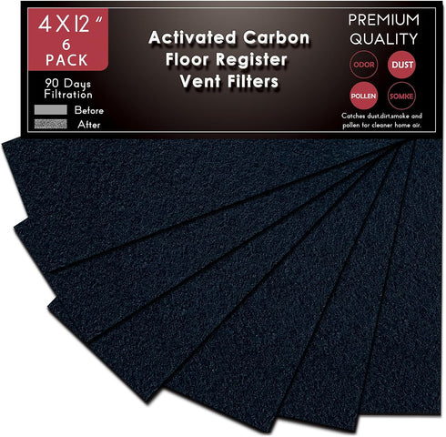 Carbon Filter 4" x 12" Activated Charcoal Air Vent Floor Heater Pre-Filter Sheet Work in Home Air Purifier, Register, Ceiling 4 x 12 Inch 6-Pack (...
