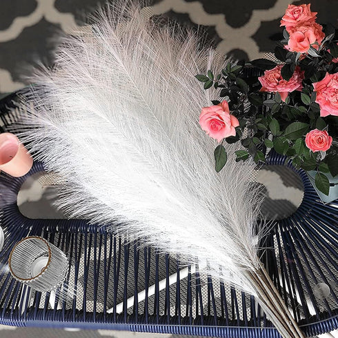 7 PCS Faux Pampas Grass, 23"/60cm White Pampas Grass Decor,7 Branches | Each Stem Fluffy Small Pompous Grass for Vase Filler in Table Vase Decor f...