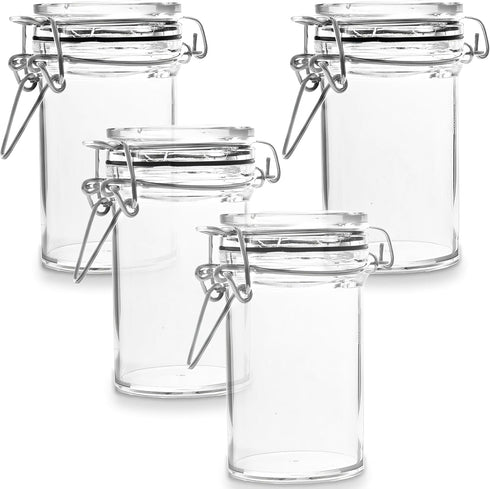MiniWare Clear Plastic Mason Jar (Pack Of 4) - 3 Oz. - Chic Design, Perfect for Parties, Events, Food Storage, Party Favors, DIY Crafts, & More...